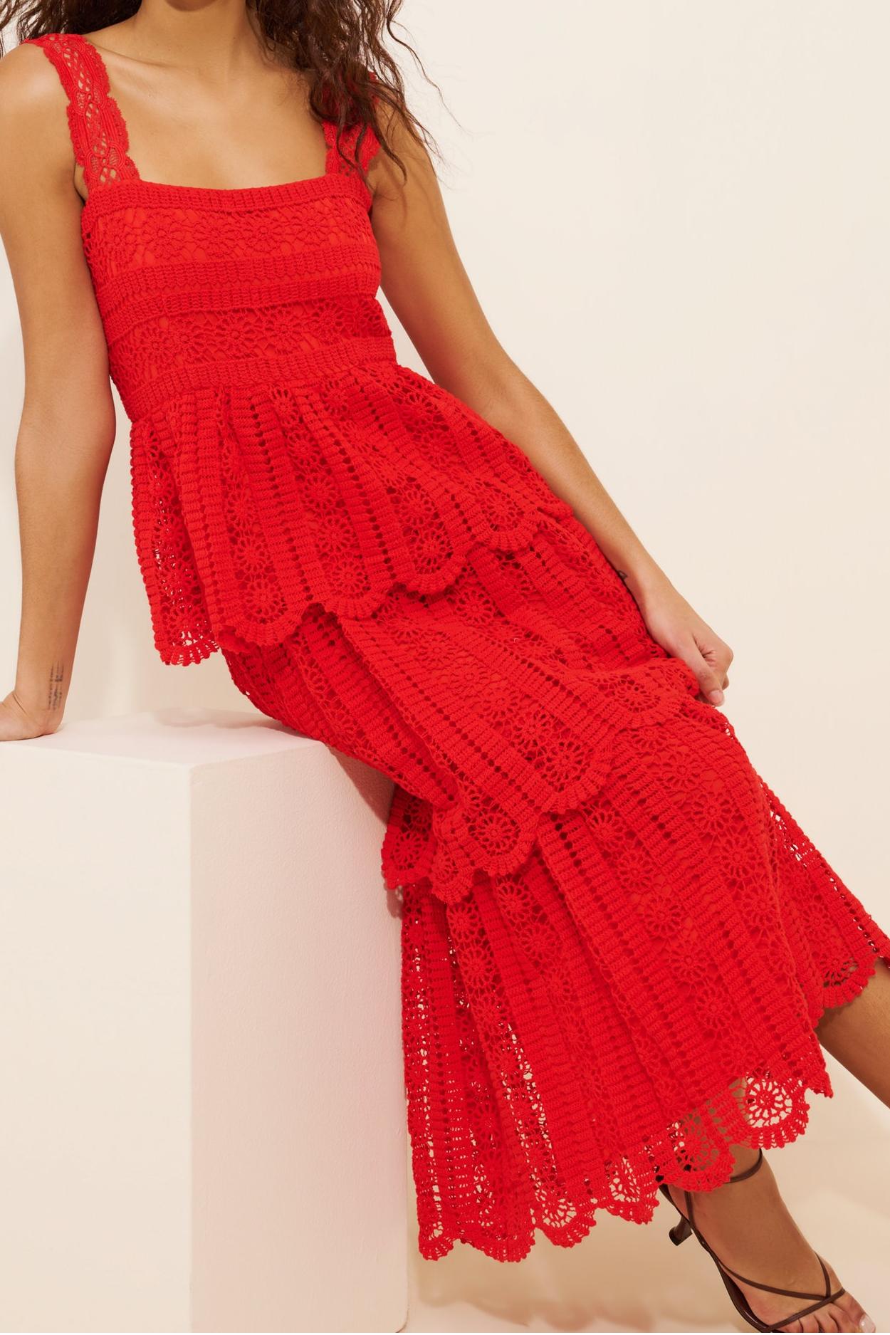 Red Lace Sleeveless Maxi Dress