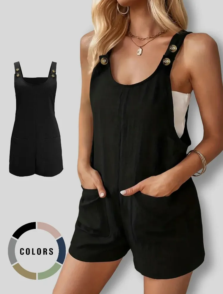 Women's Sleeveless Button Pocket Romper