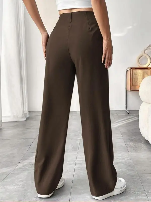 Women's Solid Color Plicated Pocket Wide Leg Pants