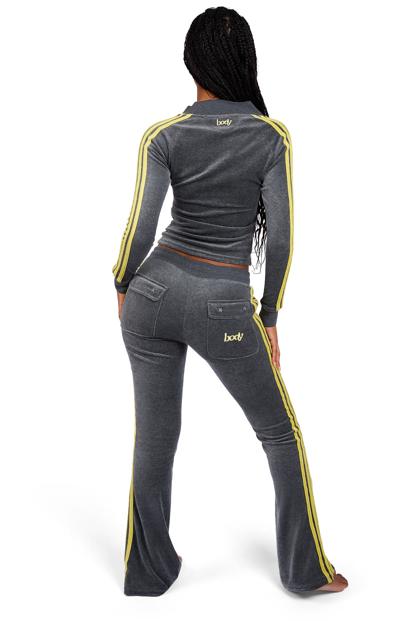 BODY VELOUR TRACK PANTS (CHARCOAL/LIME YELLOW)
