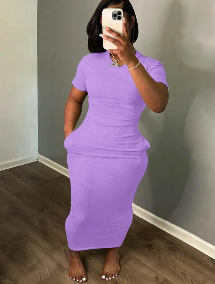 Plus Size Casual Summer Bodycon Dress with Pockets