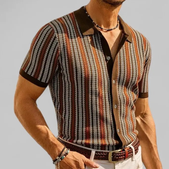 Men's Retro Button-Sweater Stretch Shirt for Spring/Summer