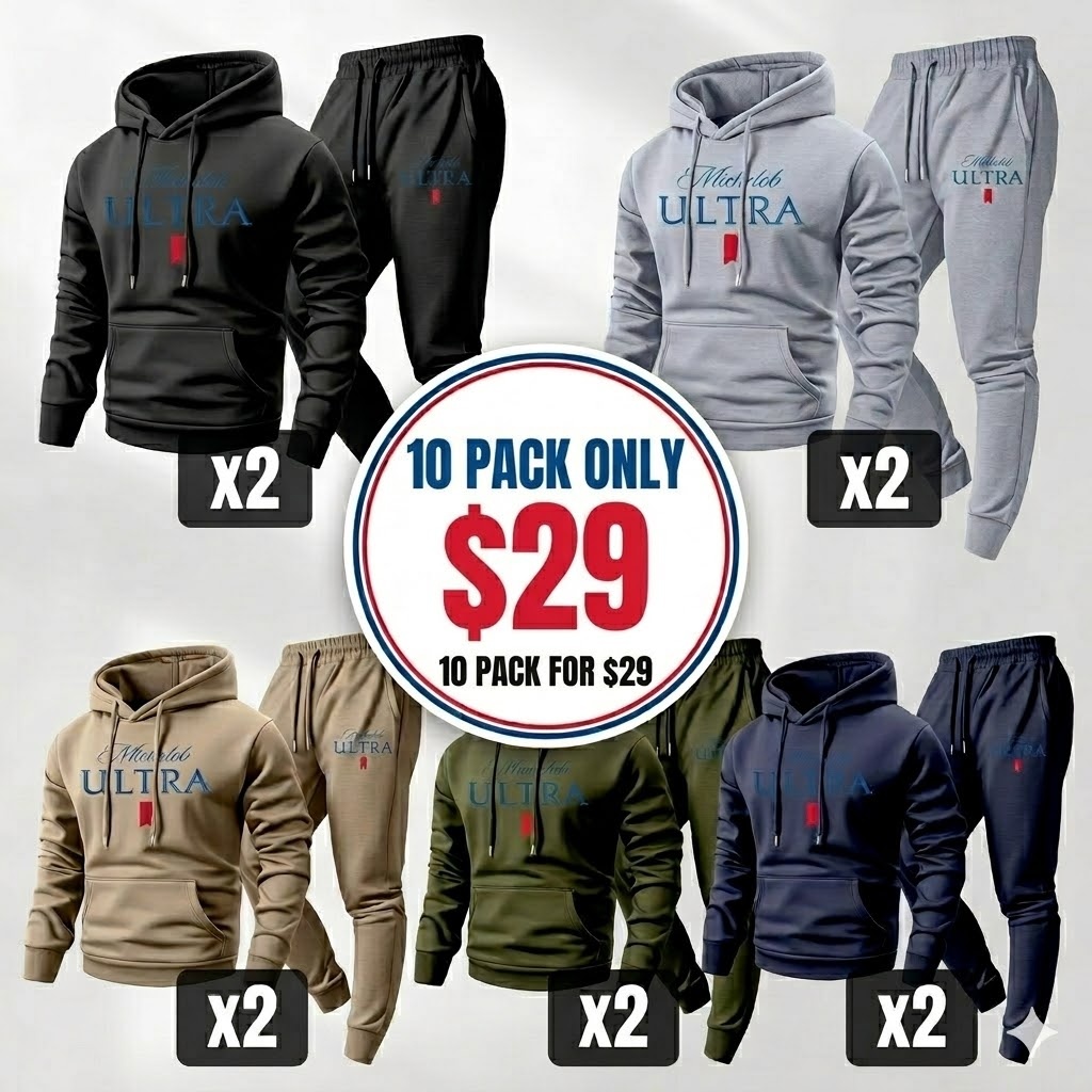 Men's vintage print hooded sweatshirt and drawstring sweatpants set