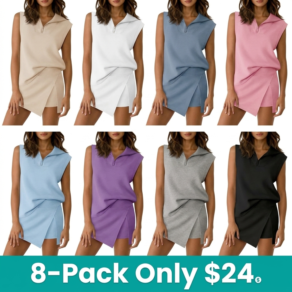 🎾🎾🎾Women's Sleeveless Half-Zip Skort Set