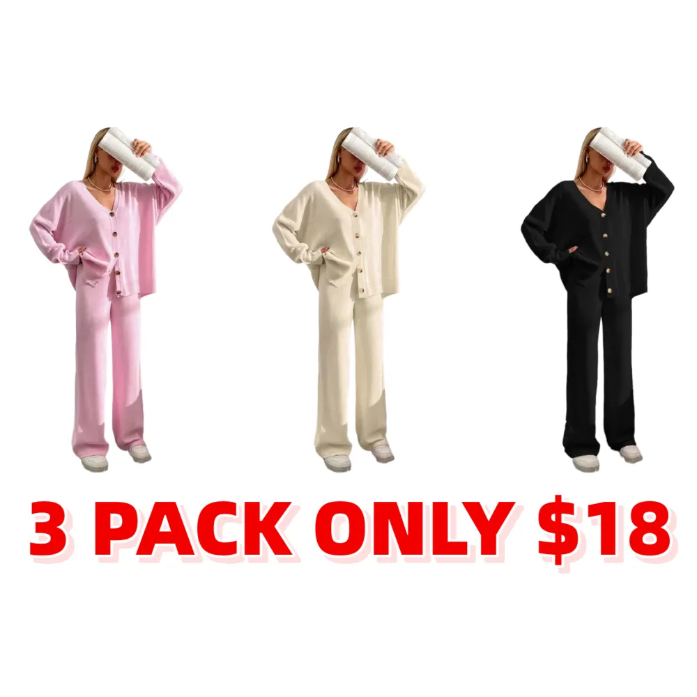 Women’s Knit Cardigan & Wide-Leg Pants Set
