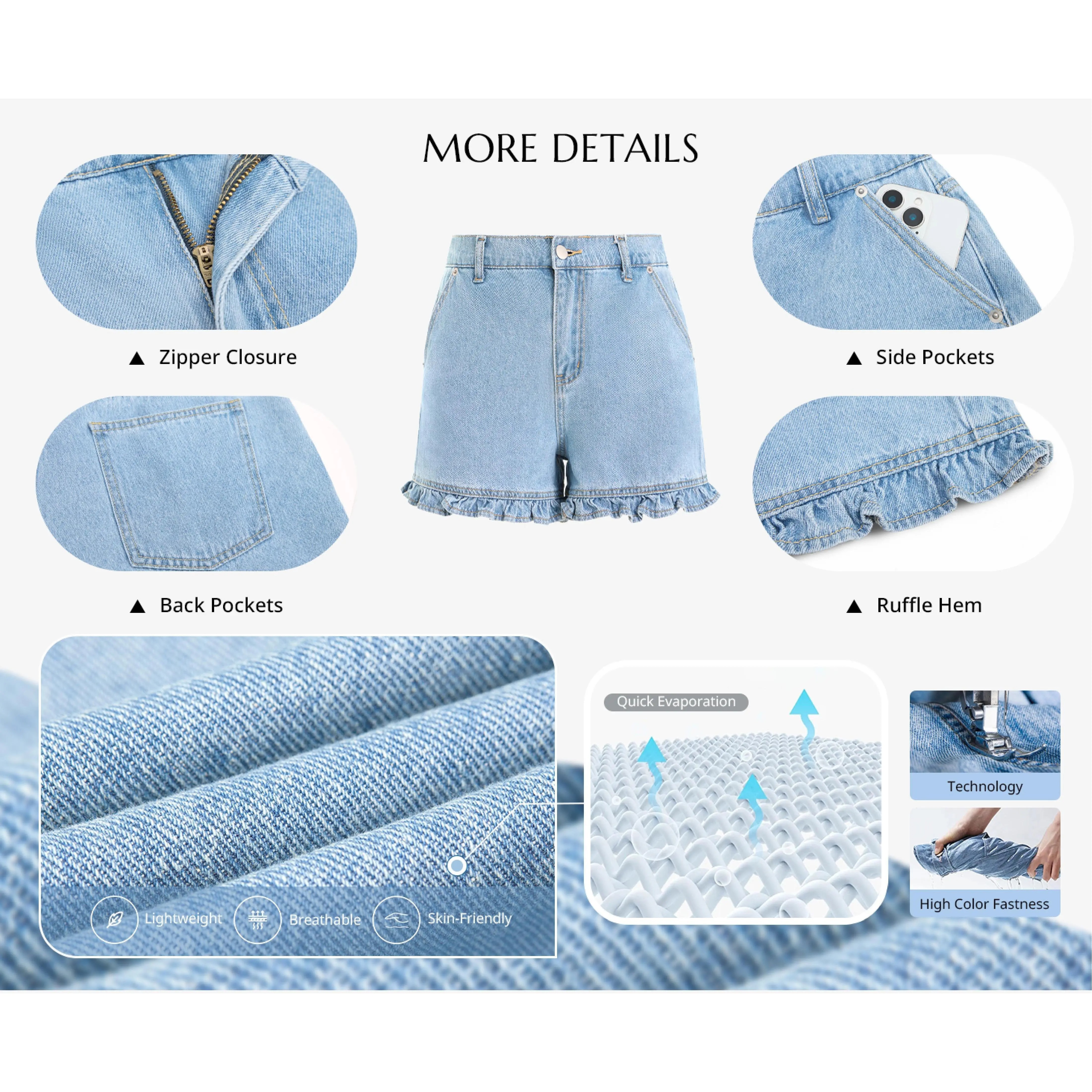 Cute High Waisted Denim Shorts with Ruffle Hem for Women -
