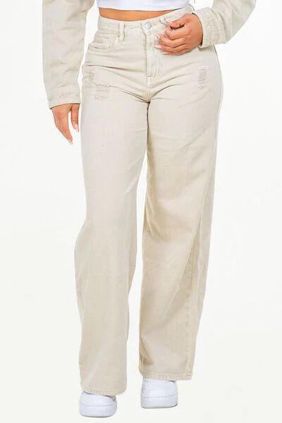 High Waist Distressed Wide Leg Jeans