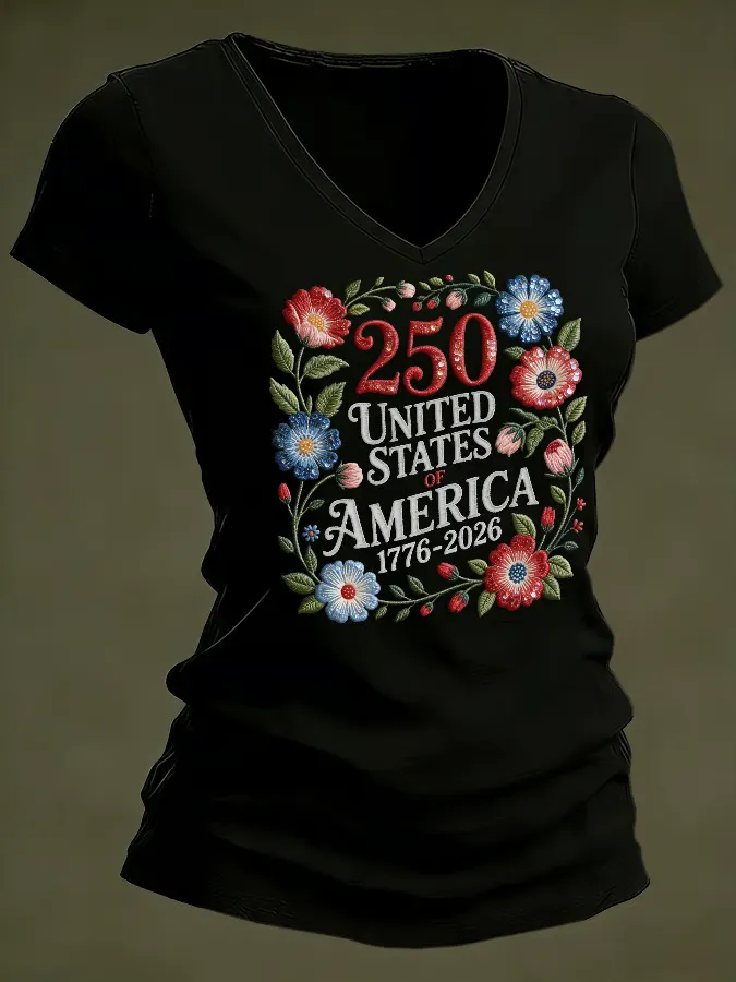 Women's casual retro American 250th T-shirt