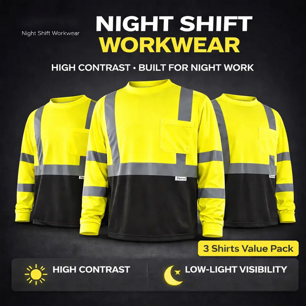 6-Pack Hi-Vis Long Sleeve Work T-Shirts with Pocket (Breathable & Quick-Dry)