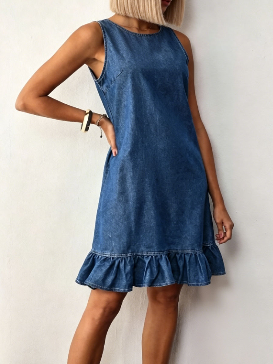 Women's Button-down Ruffled Denim Dress