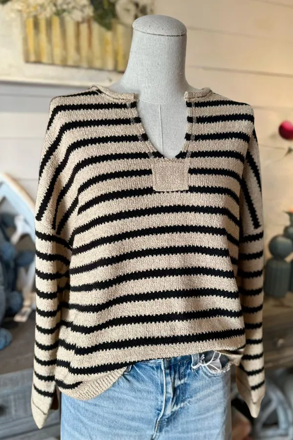 Dropped Shoulder Striped Sweater