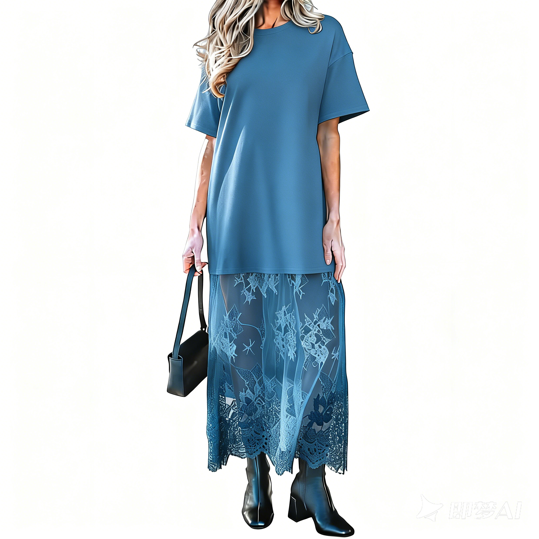 Women's Oversized T-Shirt Maxi Dress Sheer Lace Hem Drop Shoulder Short