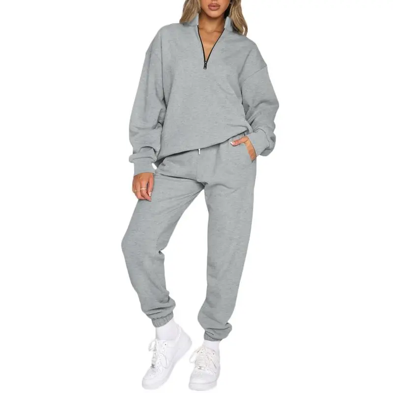 Women 2 Piece Outfits Sweatsuit Oversized Half Zip Pullover Long Sleeve Sweatshirt Jogger Pants Set with Pockets Outdoorfun