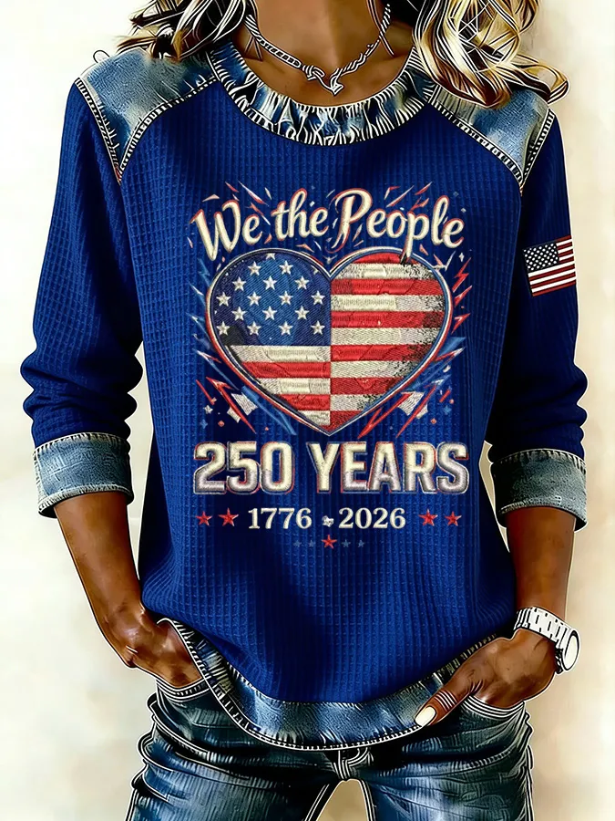 Ladies' Leisure 250Th Anniversary Celebration Splicing Color Contrasting Long Sleeve T-Shirt