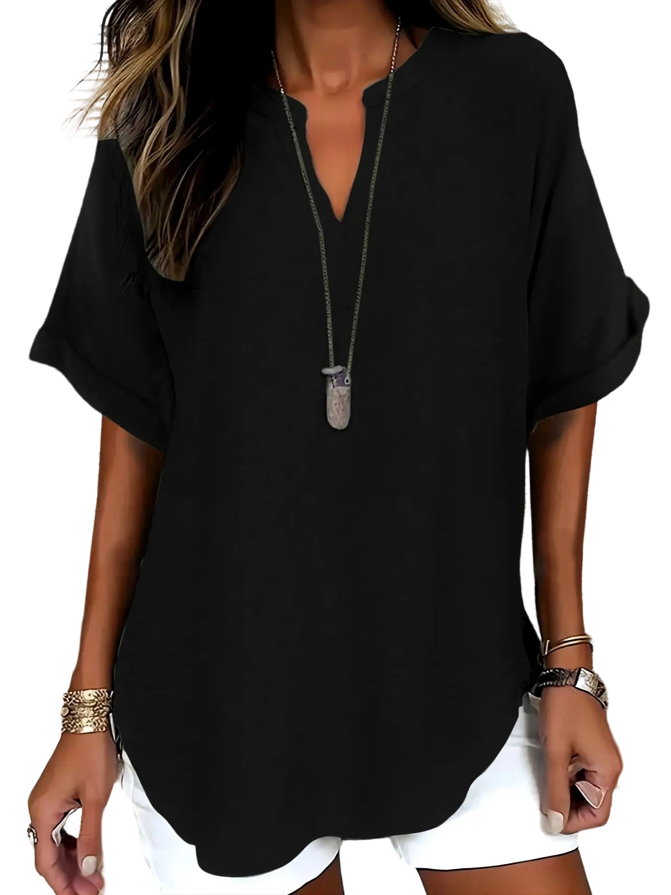 Women's Plain Short Sleeve Blouse, Casual Solid Color Top for Daily Wear, Ladies Clothes for All Seasons