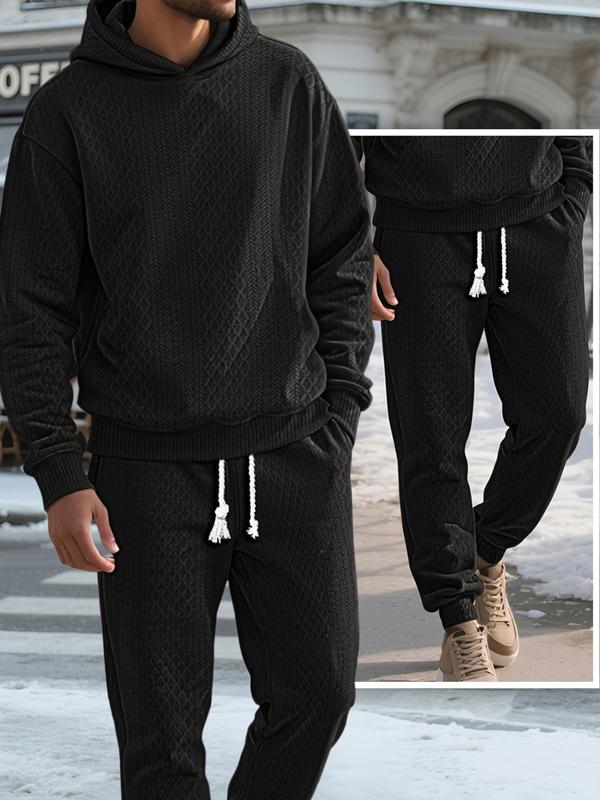 Men’s Solid Hooded Sweatshirt & Drawstring Pants Set