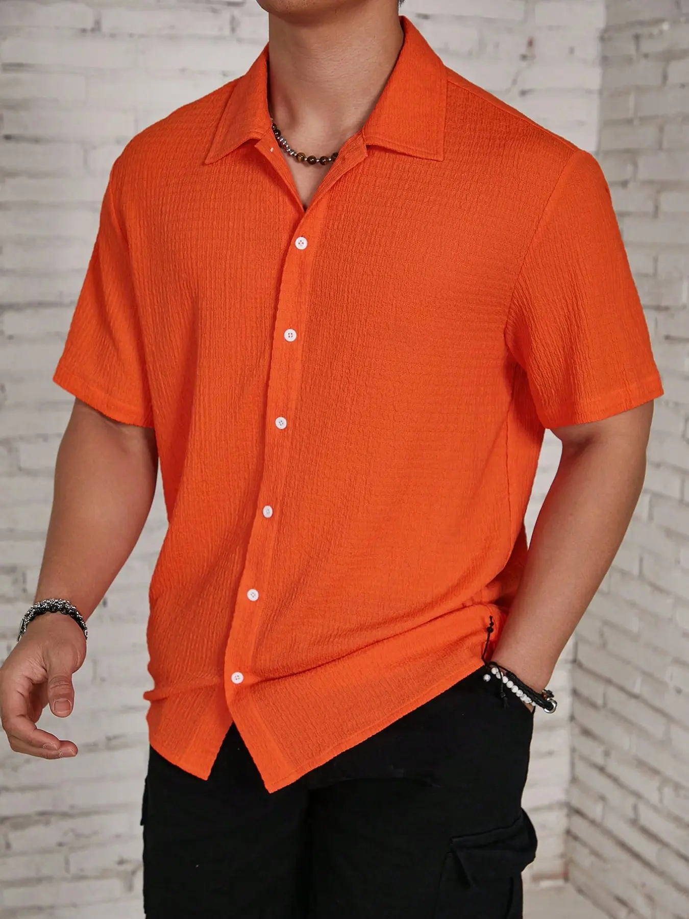 Men's Textured Button Front Shirt