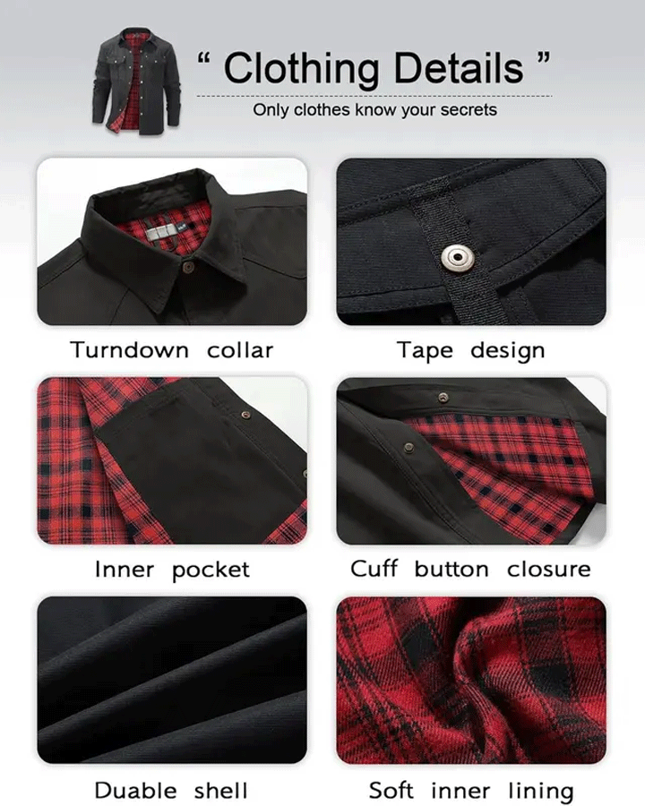 Men’s Flannel-Lined Western Shacket Jacket – Outdoor Twill Shirt Jacket