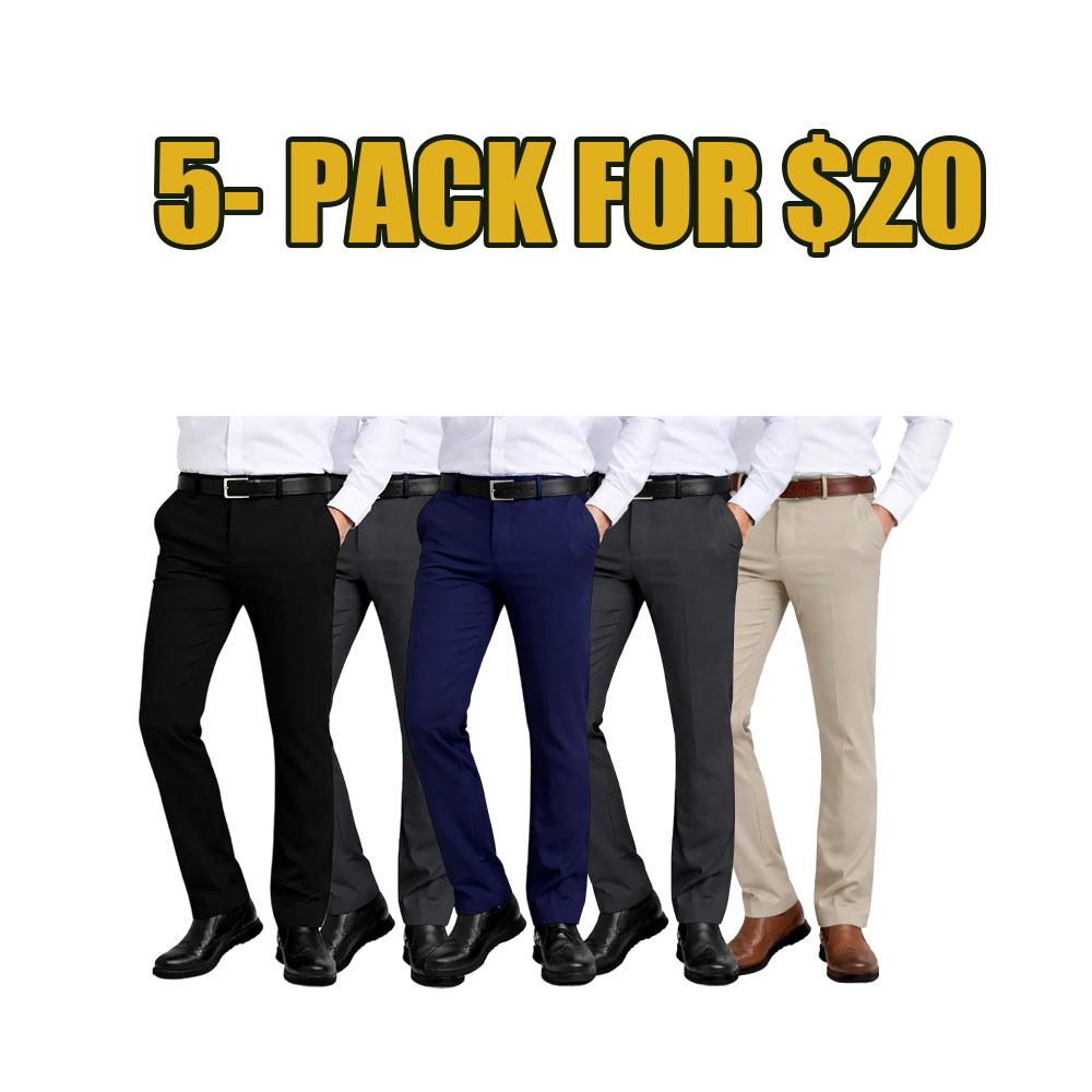 7-Pack Men’s Flex Stretch Slim Fit Dress Pants – Comfort & Style for Every Occasion