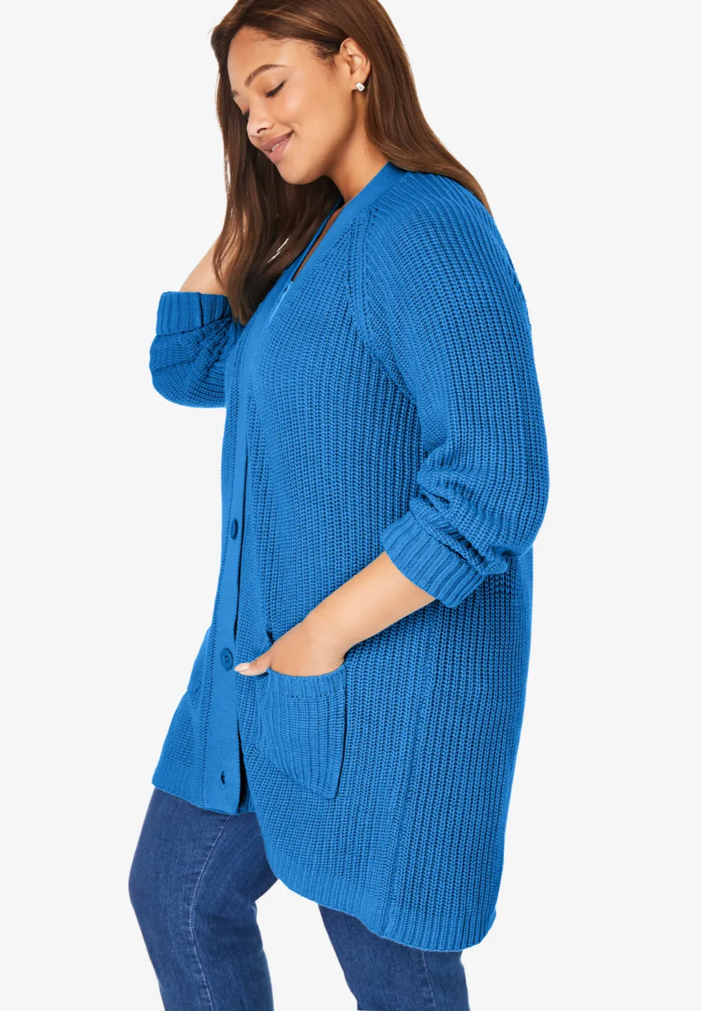 Button-Front Shaker Cardigan
