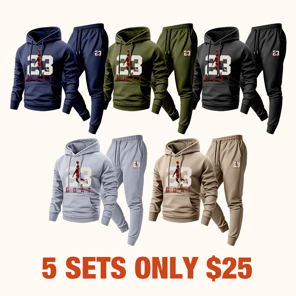 Men's Goat 23 Pattern Print Hoodie and Drawstring Sweatpants Set