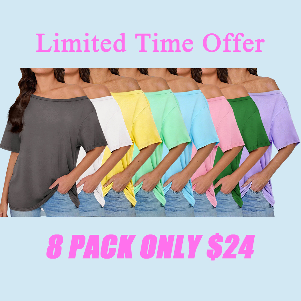 Women's Off The Shoulder Tops Short Solid Color Short Sleeve Tee - Casual Basic T-Shirt for All Seasons Daily Wear