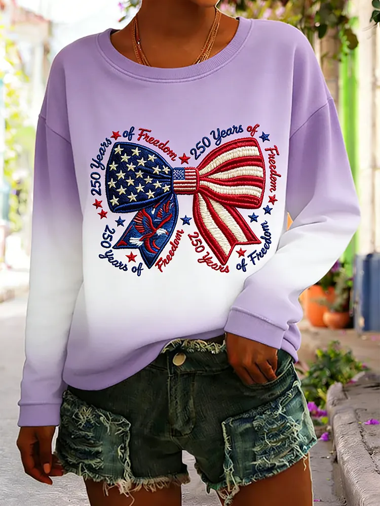 250 Years Of Freedom American Flag Bow Embroidered Gradient Sweatshirt