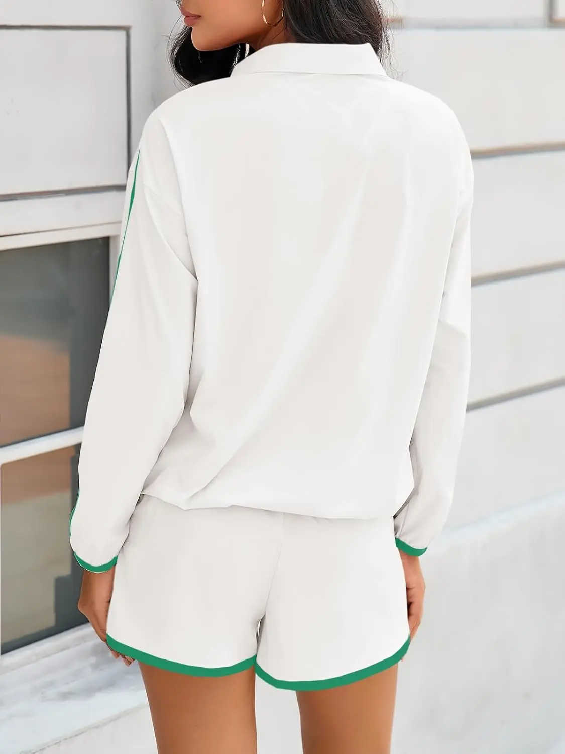 Womens 2 Piece Outfits Sets Half Zip V Neck Long Sleeve Pullover Tops Shorts Casual Tennis Running Tracksuits