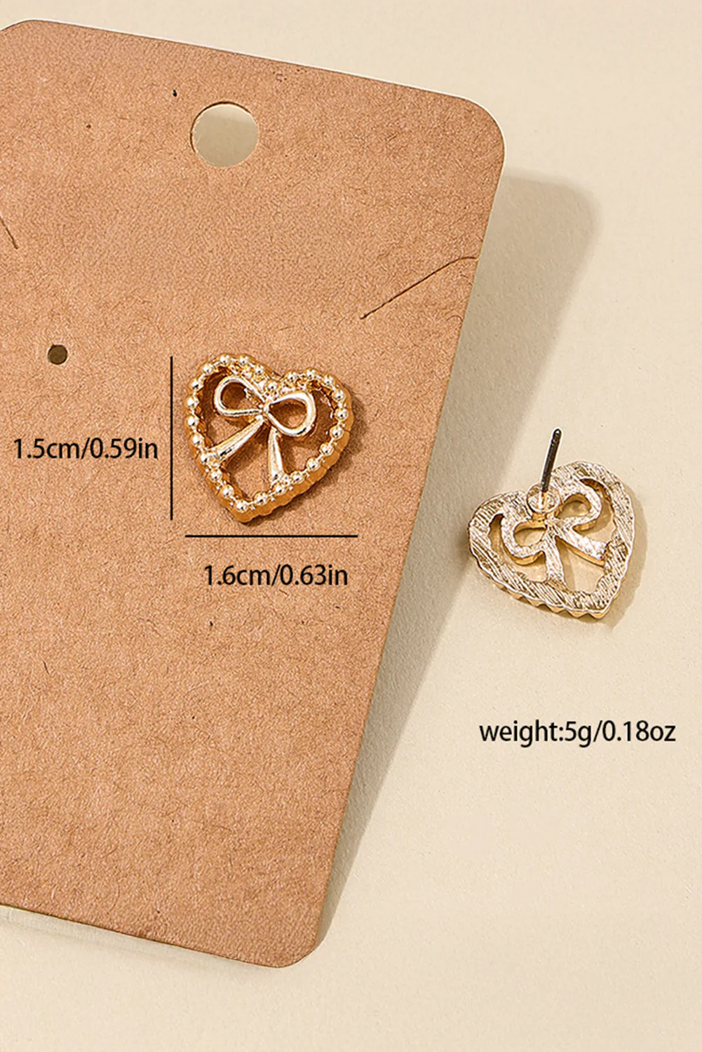 Gold Bow Decor Heart Shape Plate Alloy Stud Earrings