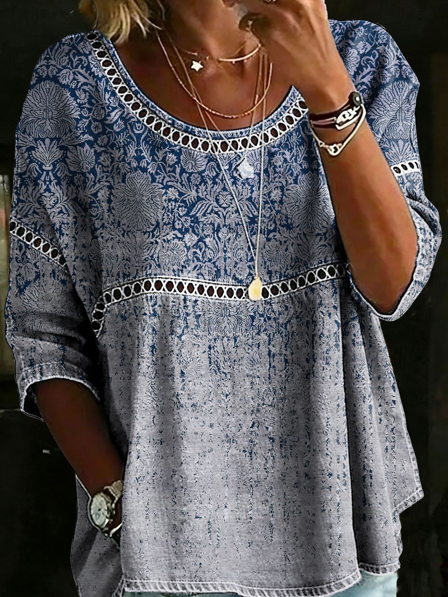 Women's Ethinic Casual Loose Denim Blouse Shirt