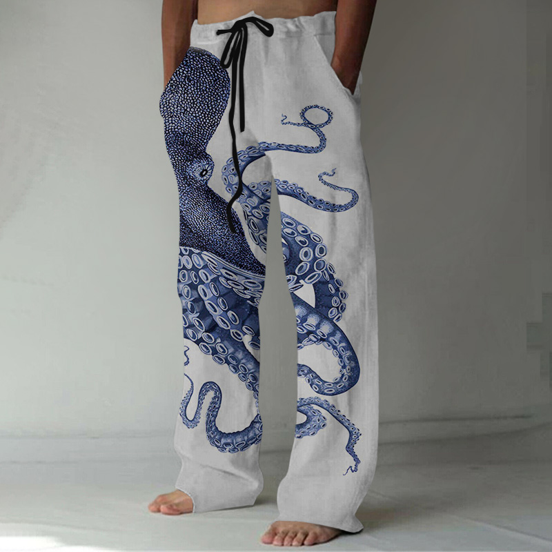 Japanese Art Octopus Graphic Printed Casual Pants