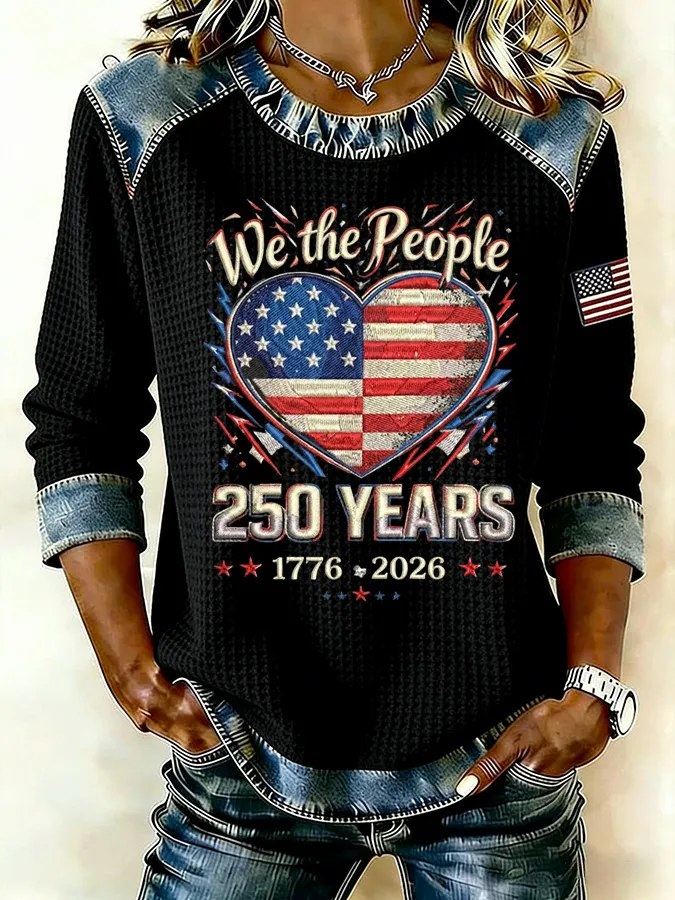 Ladies' Leisure 250Th Anniversary Celebration Splicing Color Contrasting Long Sleeve T-Shirt