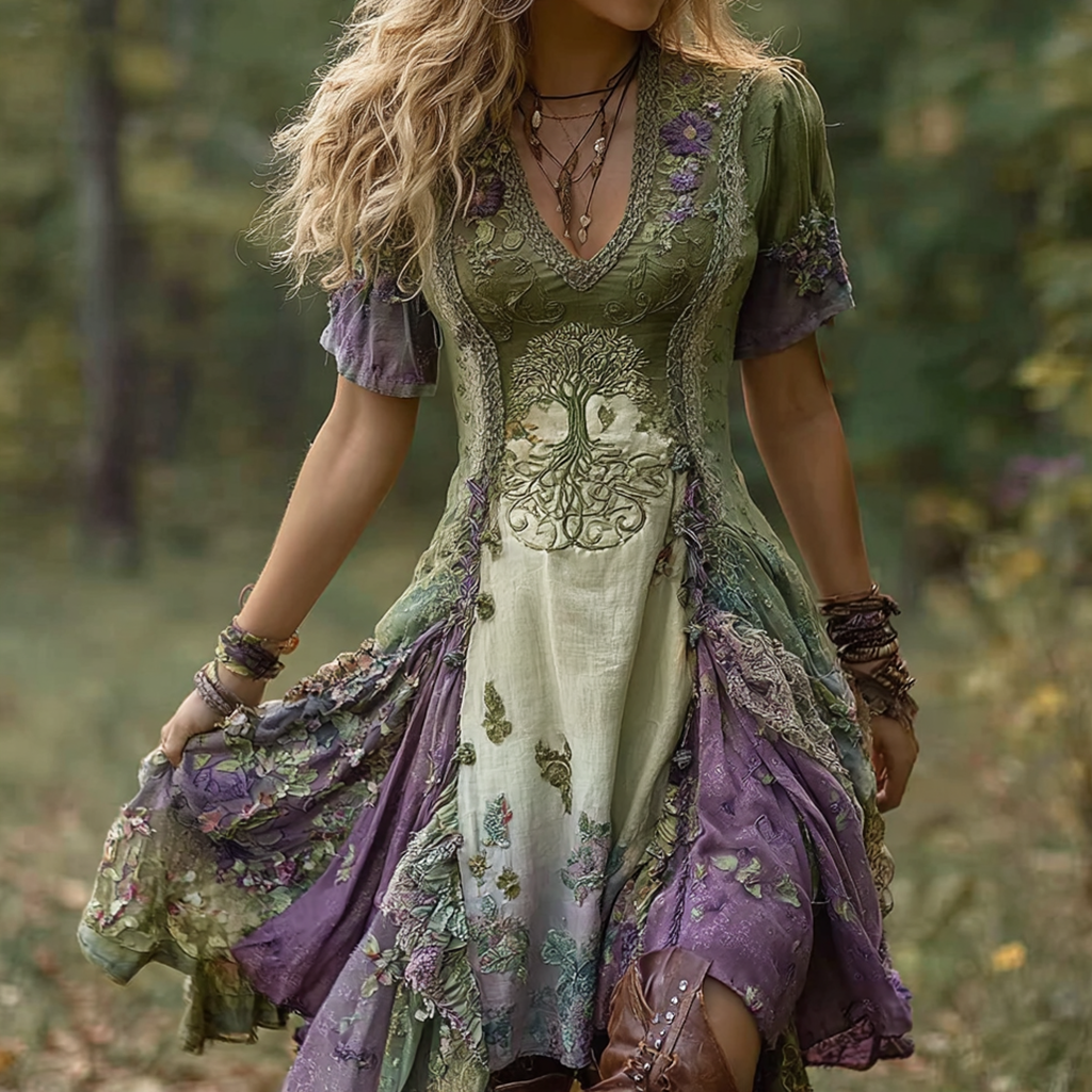 Women's Vintage Viking Tree Of Life Gradient Midi Dress