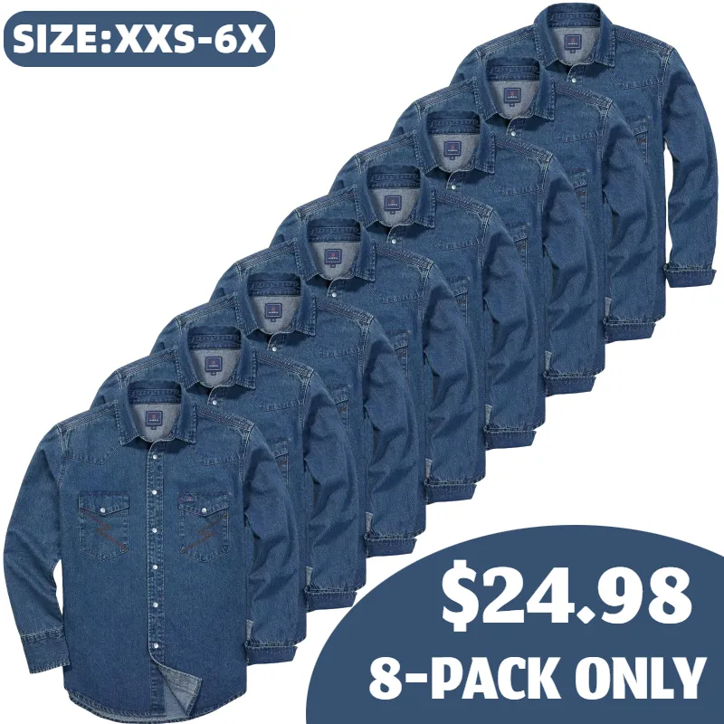 🔥HOT-SALE 🔥Men's Long Sleeve Stone-Washed and Pre-Washed Denim Work Shirt