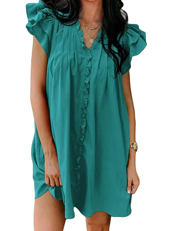 Elegant V-Neck Ruffle Sleeve Dress for Women