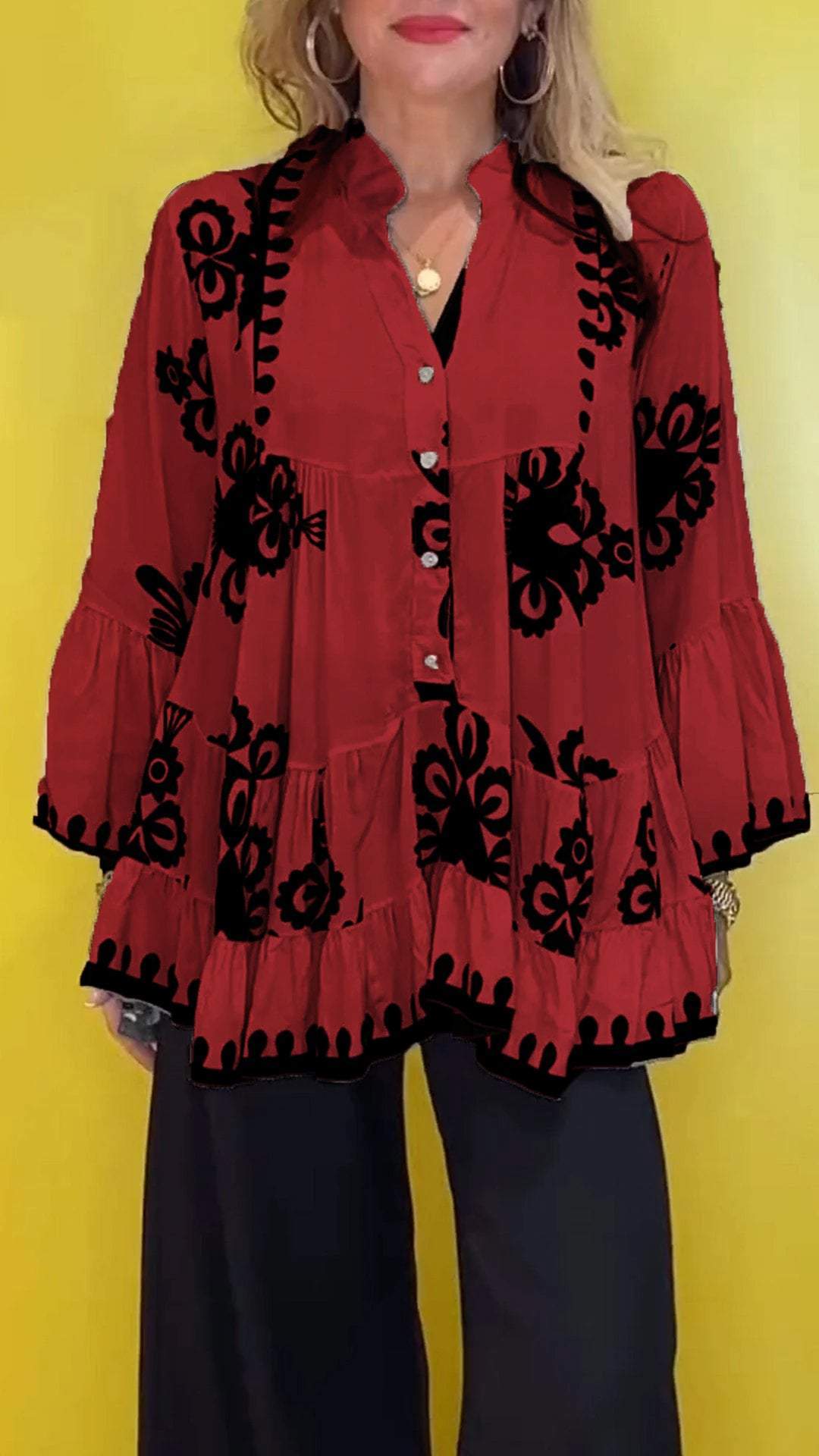 Women V-neck Casual Printed Top