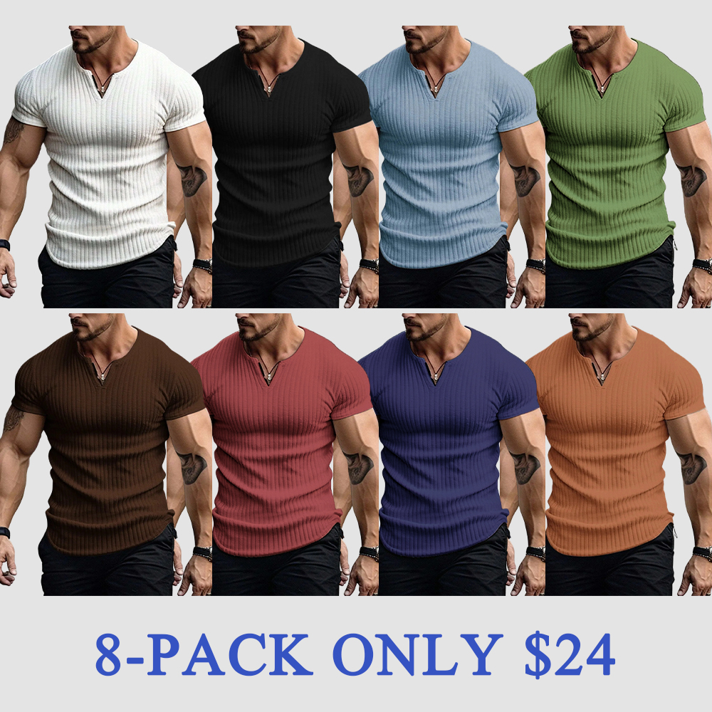 Men's Vertical Striped V-Neck Short Sleeve T-Shirt