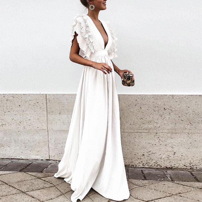Solid Color Deep V Neck Backless Maxi Dress 2d13