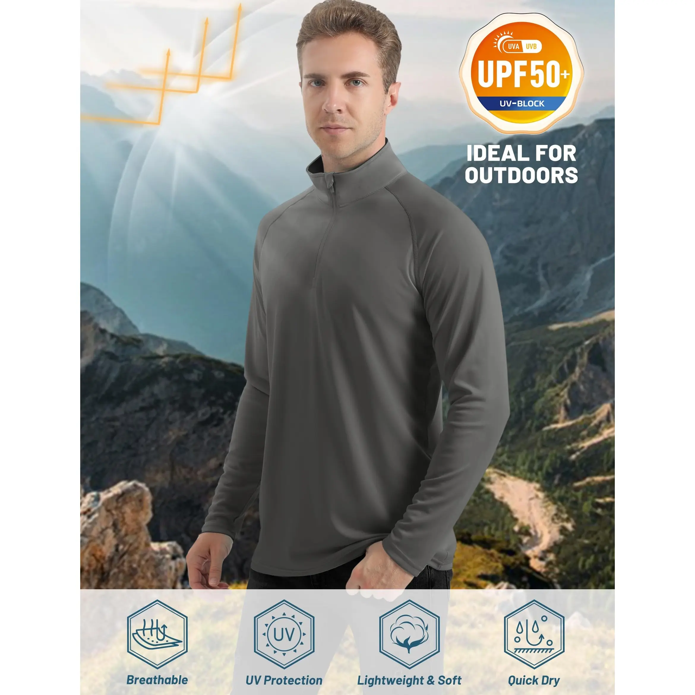 Men's 1/4 Zip Shirt UPF 50+ Quick Dry Lightweight Long Sleeve