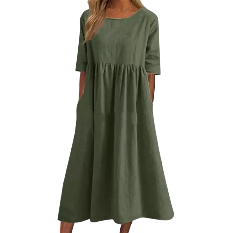Breezy Cotton-Linen Pocket Dress for Women