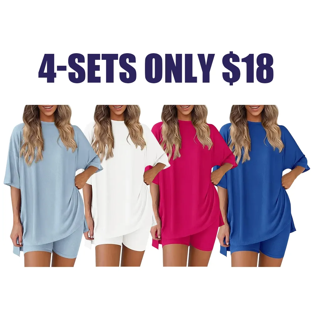 🔥Women's two-piece set: slit-hem shirt paired with shorts