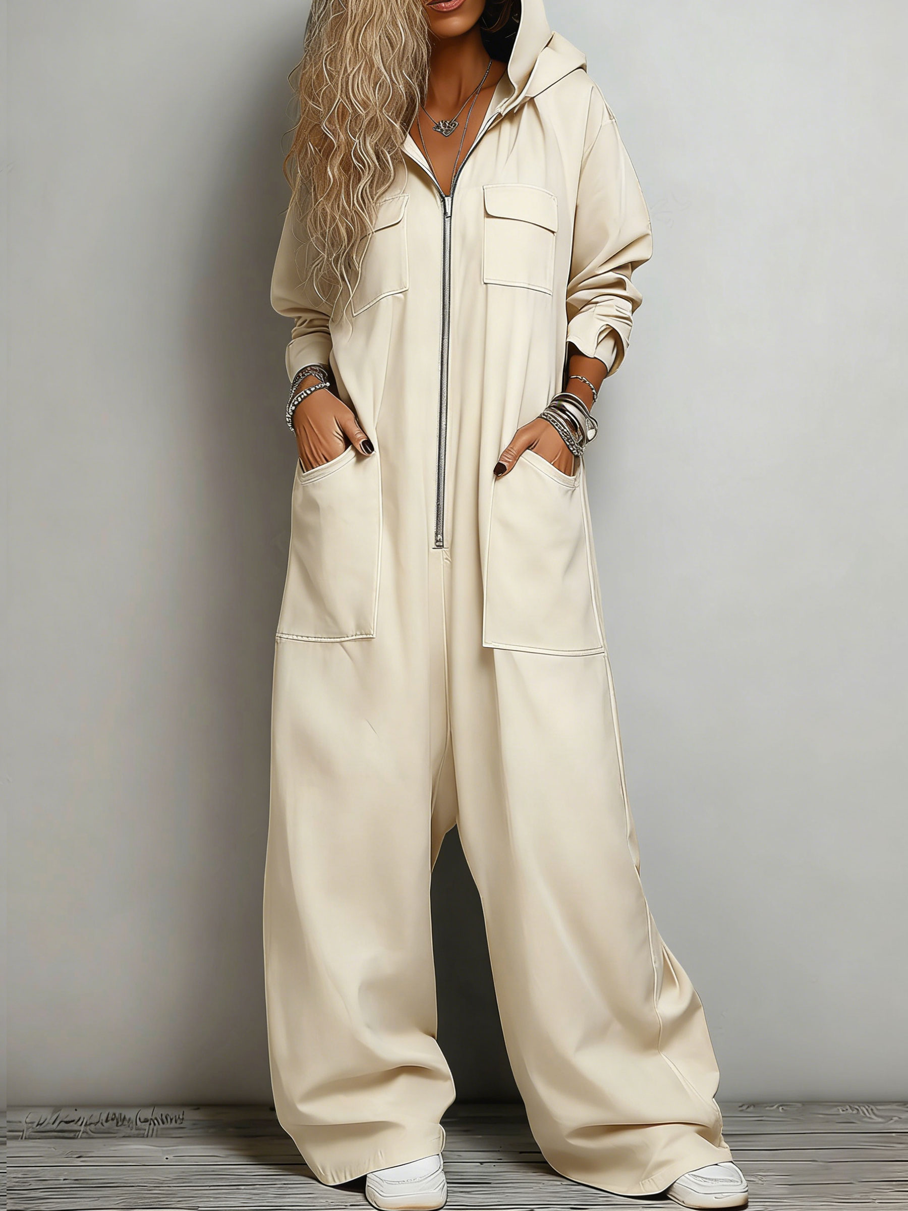 Women’s Hooded One Piece Denim Jumpsuit