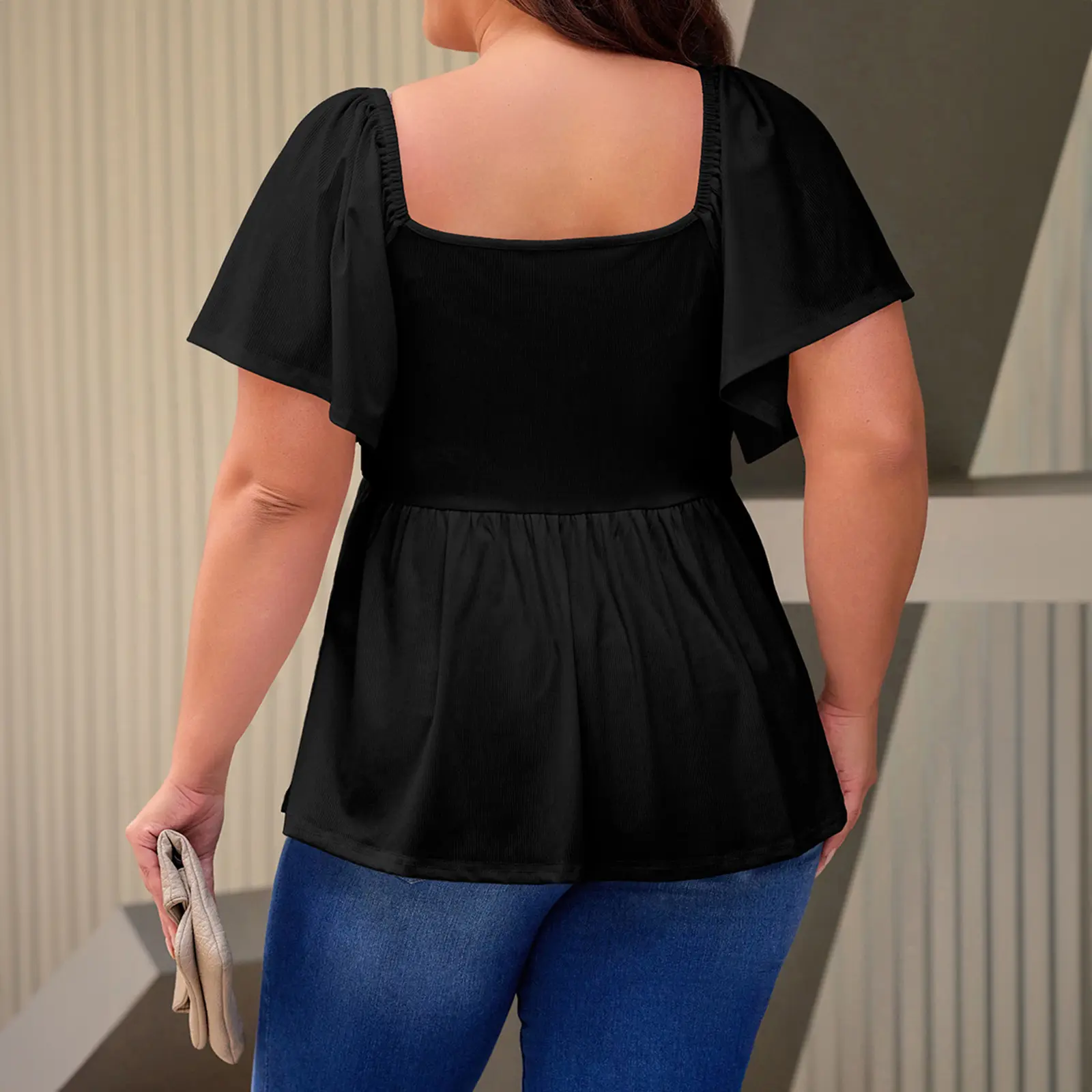 Women Plus Size Sweetheart Neck Short Sleeve Shirred Peplum Blouse Tops Shirts(1X-5X)