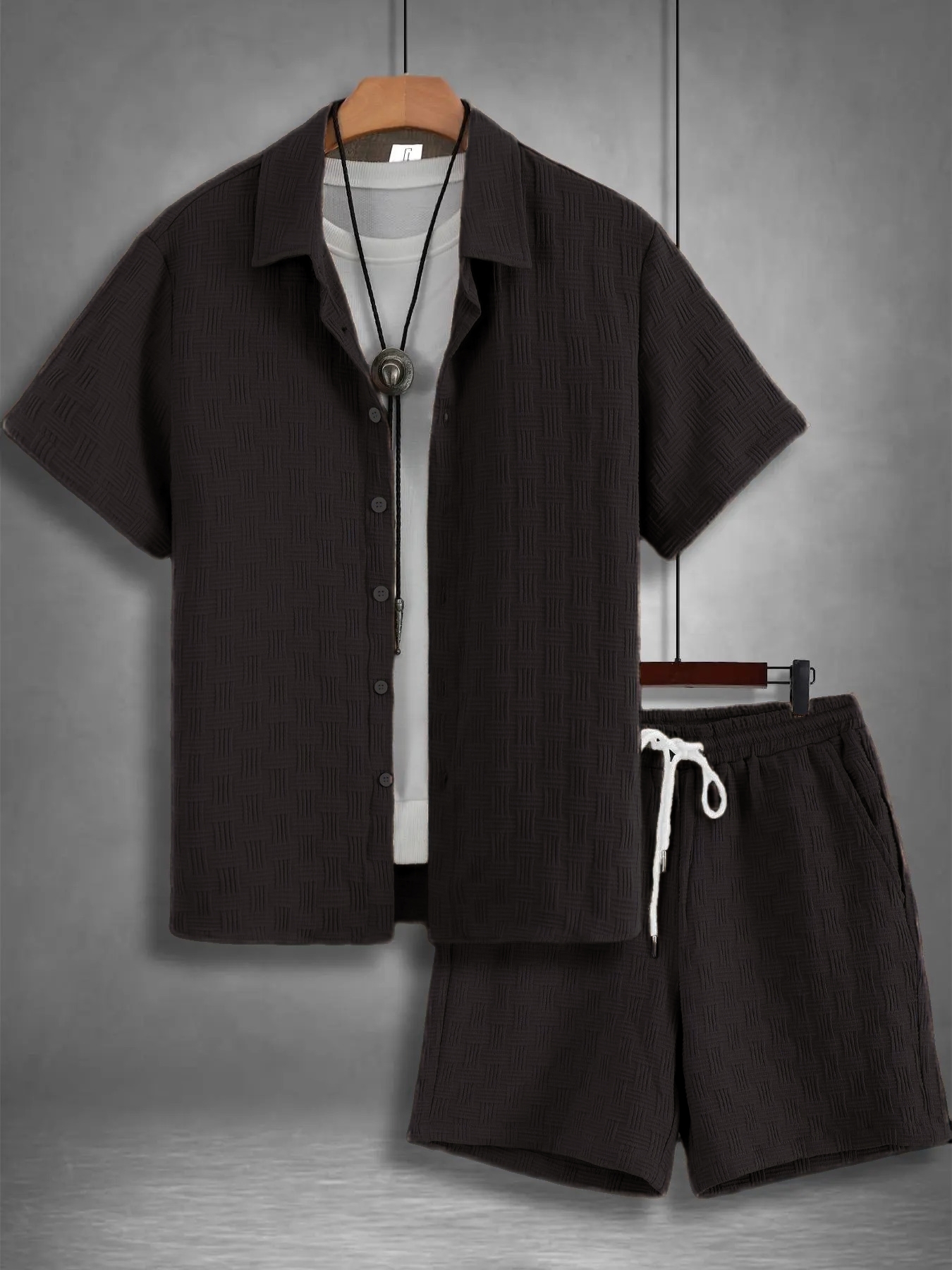 Men's Regular Fit Short Sleeve Pajama Two-piece Set Summer Sleepwear