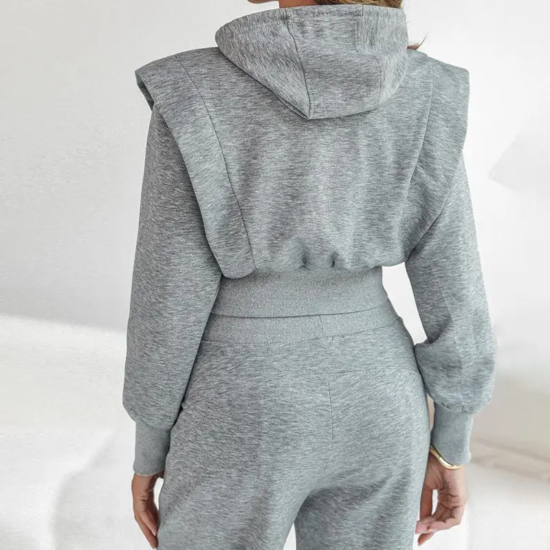 Hooded Long Sleeve Sweatshirt and Casual Wide Leg Sweatpants Set