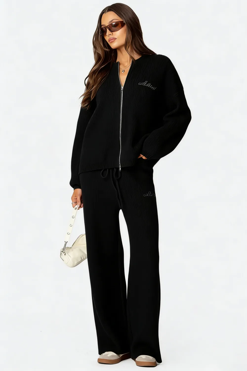 Ribbed Knit Straight Leg Sweatpants