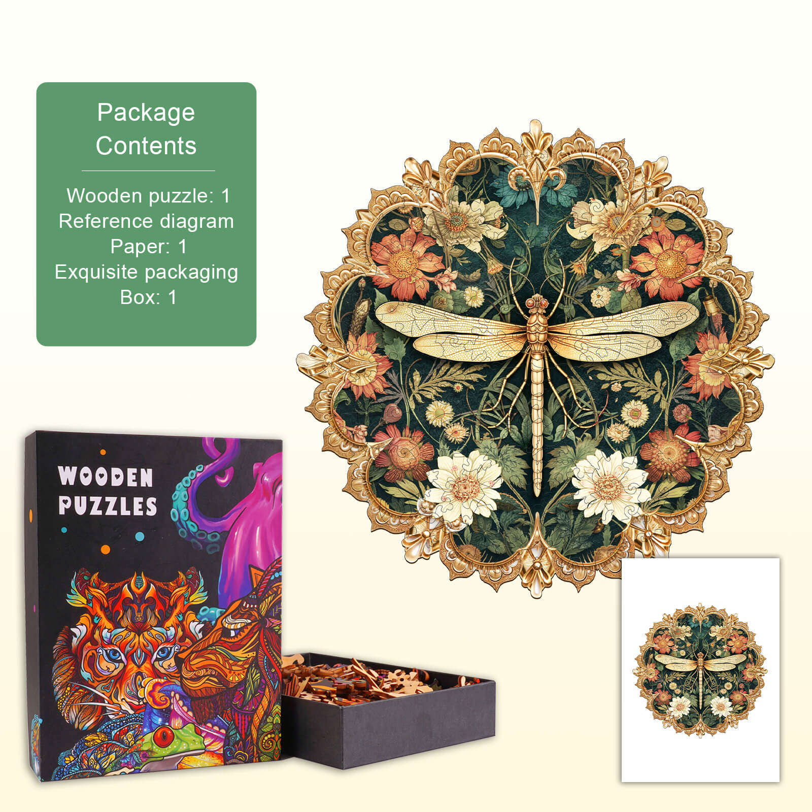 William Morris dragonfly Wooden Jigsaw Puzzle