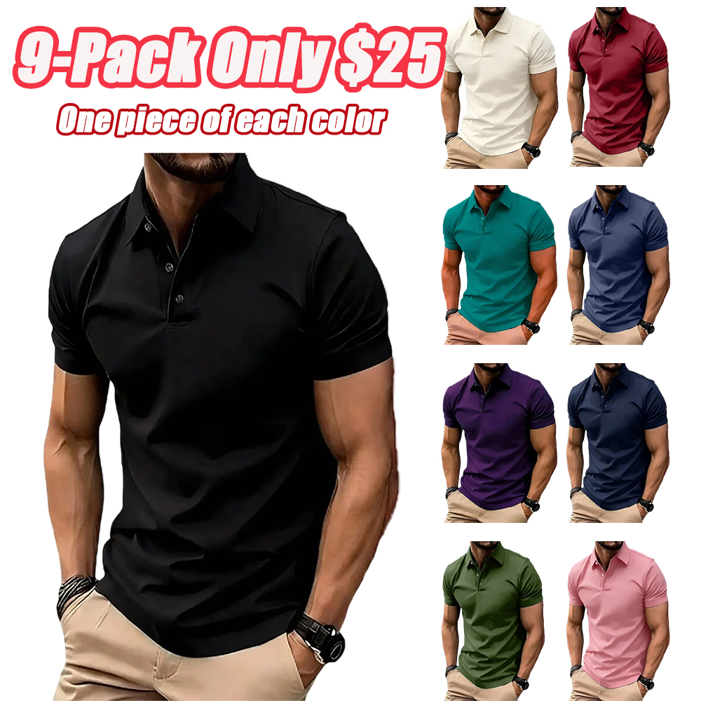 Men's Casual POLO Shirt, Solid Color Button Versatile Basic