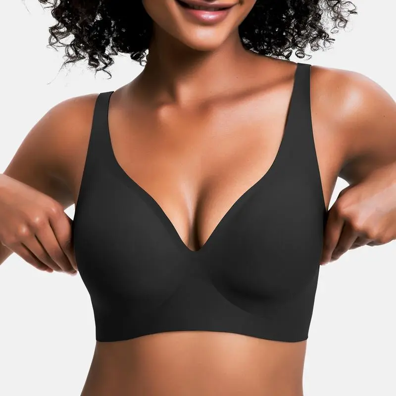 Womens Comfortable Wireless Bras Push Up Bralettes Seamless Tshirts Bras Deep V Everyday Bras