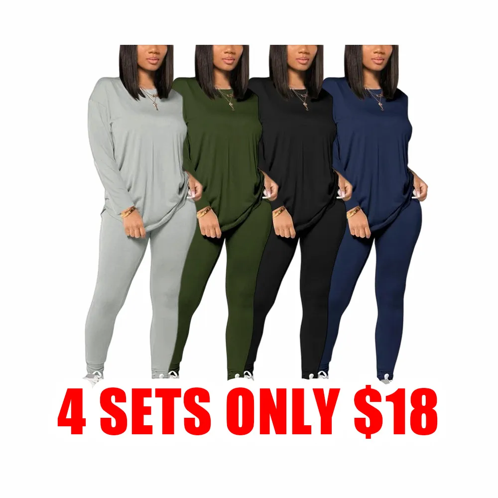 Women’s Two-Piece Set – Long Sleeve Tee & Elastic Waist Pants, Casual Outfit for Daily Wear
